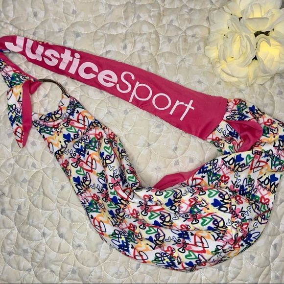 Justice Sport Pet Carrier Sling Bag Graffiti Multi Color Print Pink White NWOT